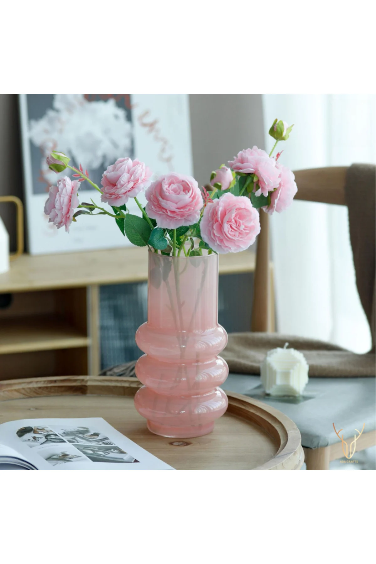 ORBINA PEMBE BOĞUMLU CAM VAZO - 26 cm